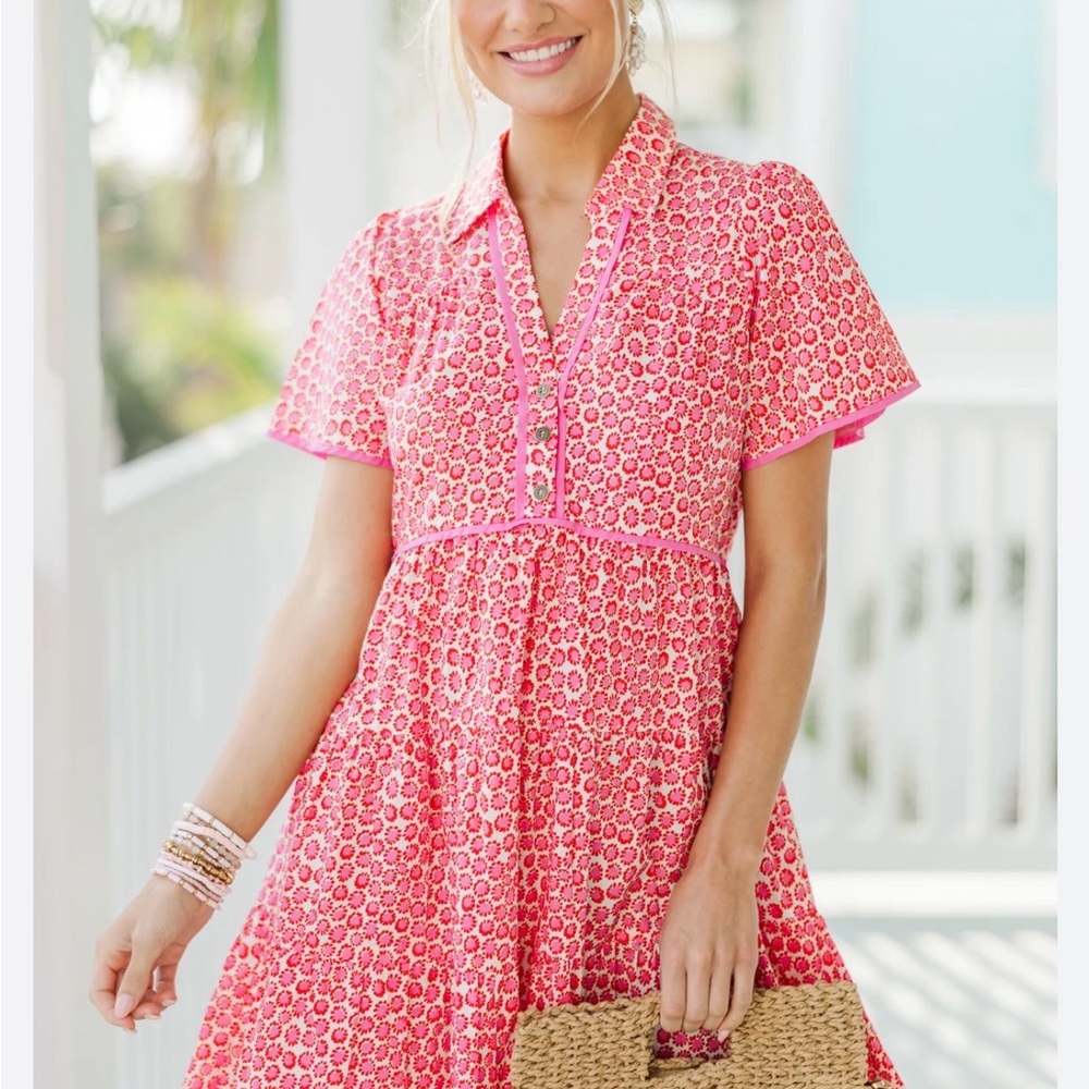 Pink Patterned High-Low Dress - Picture 8 of 8